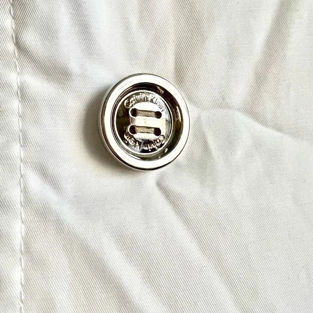 Calvin Klein Dressy White Ruffle Double Breasted Trench Coat Size Medium - Picture 2 of 9